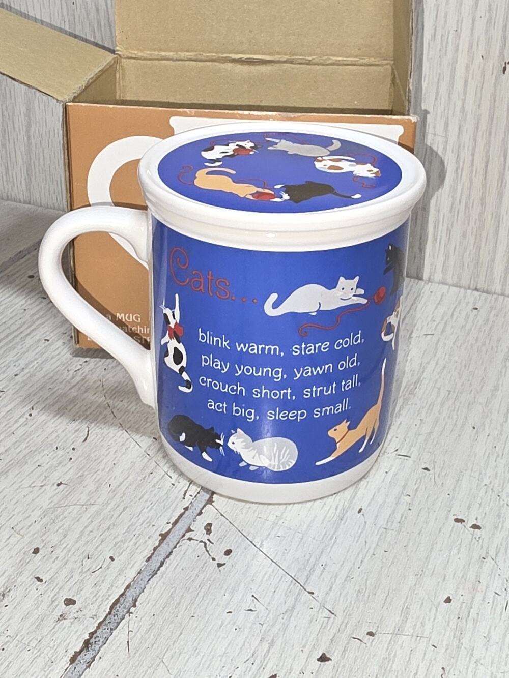 Vintage 1987 Hallmark Mug Mates Kitty Cats Poem Mug W/Lid Coffee Cup Tea NIB